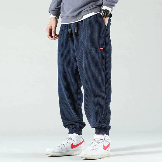 Baggy Pants - Herrenhose mit Kordelzug und lockerer Passform-Dunkelblau-XS-Chaps Herrenmode