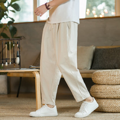 Baggy Pants – Kordelzug – Locker sitzend – Leinenhose – Herrenhose-Khaki-M-Chaps Herrenmode