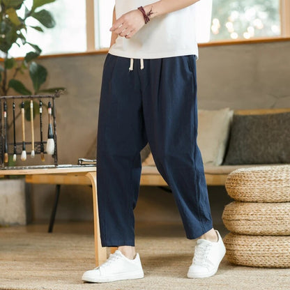 Baggy Pants – Kordelzug – Locker sitzend – Leinenhose – Herrenhose-Marineblau-M-Chaps Herrenmode