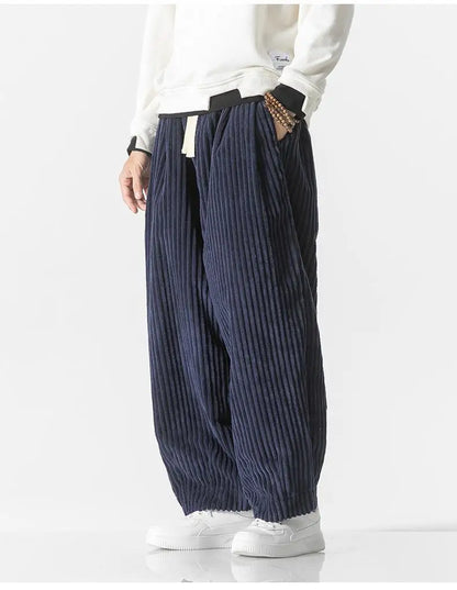 Baggy Pants - Kordelzug - Lose Passform - Kordhosen - Herrenhosen-Marineblau-M-Chaps Herrenmode