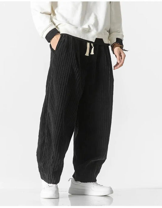 Baggy Pants - Kordelzug - Lose Passform - Kordhosen - Herrenhosen-Schwarz-M-Chaps Herrenmode