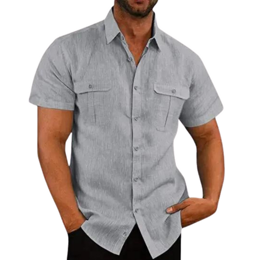 Bali Leinenbluse mit kurzen Ärmeln-Grau-M-Chaps Herrenmode