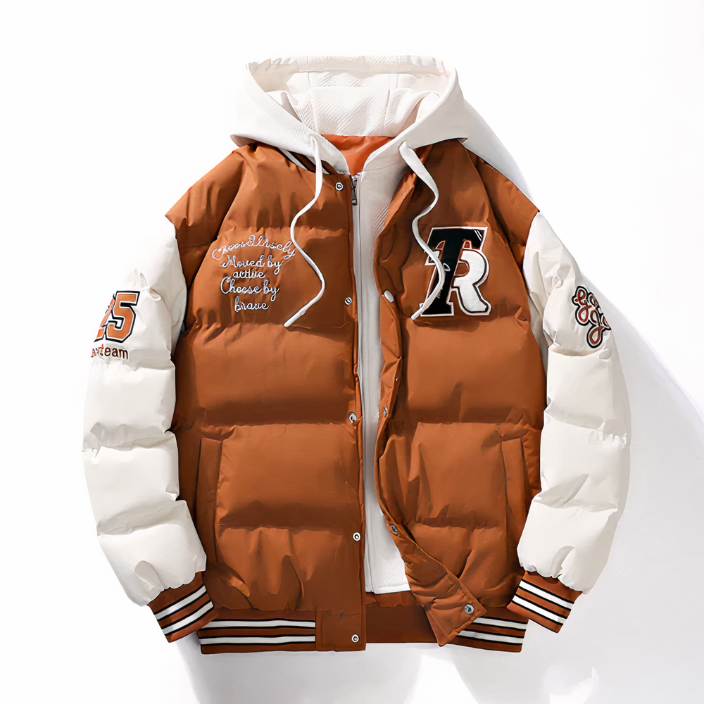 Baseballjacke | Kapuzenjacke | Winter | Bomberjacke für Männer | Pufferjacke-Braun-XS-Chaps Herrenmode