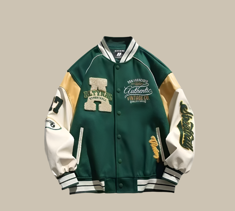 Baseballjacke – Oversized – Collegejacke – Bomberjacke – Herrenjacke-Grün-M-Chaps Herrenmode