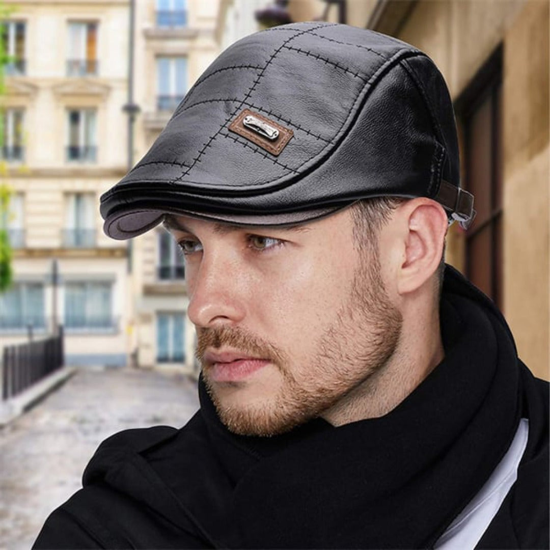 Baskenmütze - Leder - Paddy Cap - Flache Mütze - Herrenmützen-Chaps Herrenmode