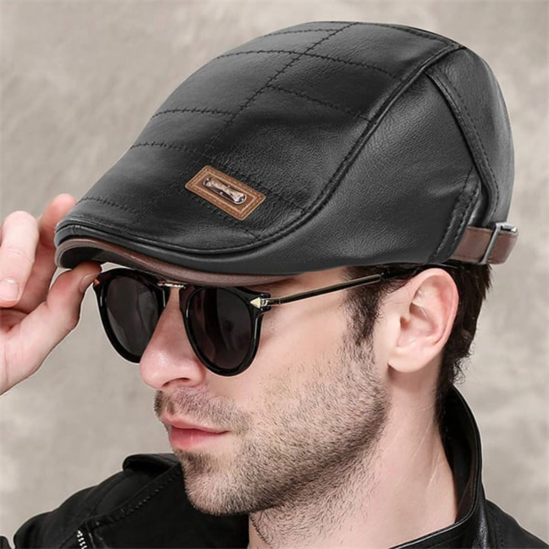 Baskenmütze - Leder - Paddy Cap - Flache Mütze - Herrenmützen-Chaps Herrenmode