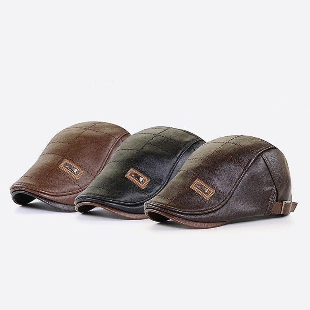 Baskenmütze - Leder - Paddy Cap - Flache Mütze - Herrenmützen-Chaps Herrenmode