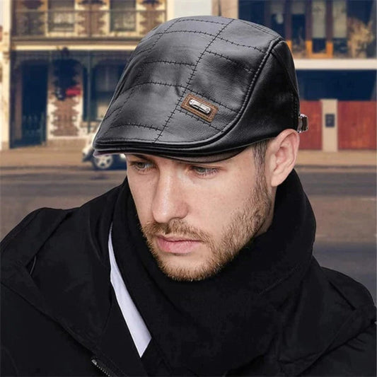 Baskenmütze - Leder - Paddy Cap - Flache Mütze - Herrenmützen-Chaps Herrenmode