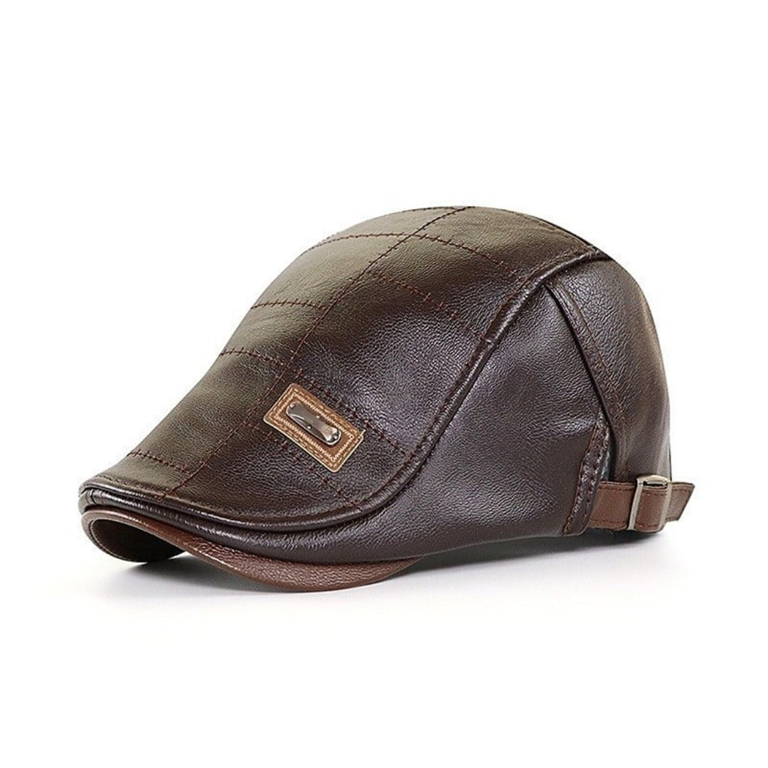 Baskenmütze - Leder - Paddy Cap - Flache Mütze - Herrenmützen-Dunkelbraun-Chaps Herrenmode