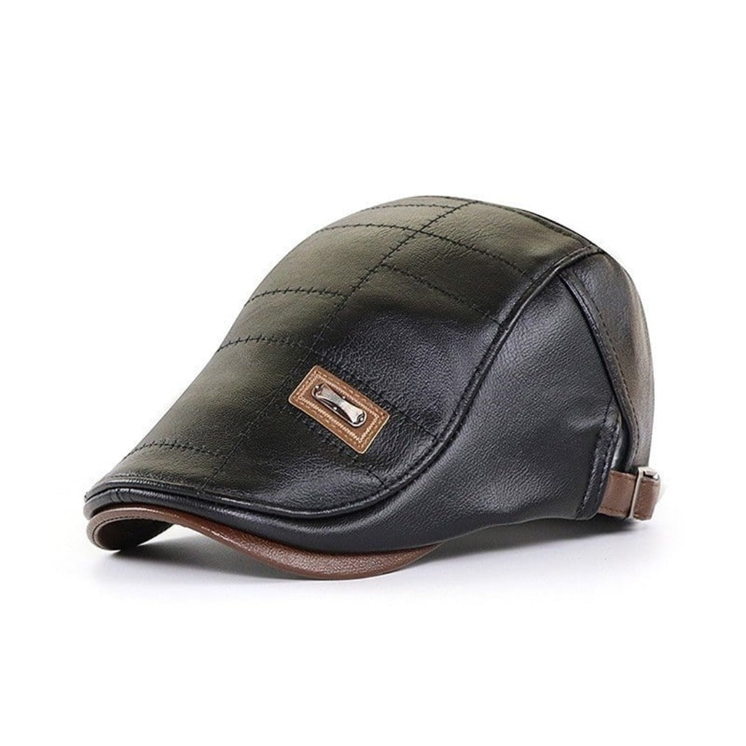 Baskenmütze - Leder - Paddy Cap - Flache Mütze - Herrenmützen-Schwarz-Chaps Herrenmode