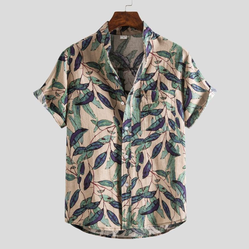 Bedrucktes Hemd | Kurzarmhemd | Locker sitzend | Herrenhemden-Grün-M-Chaps Herrenmode