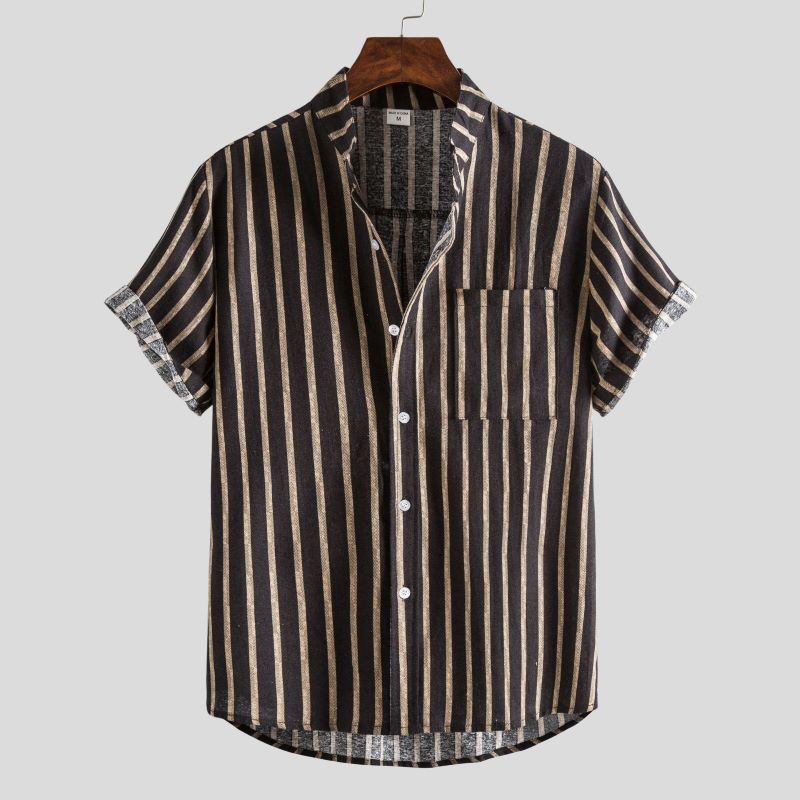 Bedrucktes Hemd | Kurzarmhemd | Locker sitzend | Herrenhemden-Schwarz-M-Chaps Herrenmode