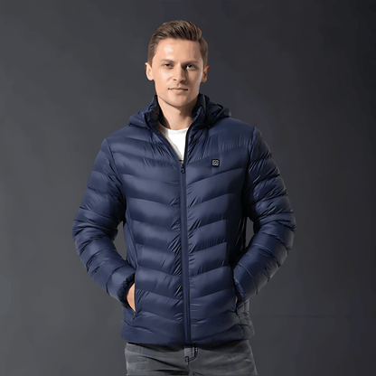 Beheizte Jacke - Kapuze - Puffer - Daunenjacke - Winterjacke für Männer-Blau-S-Chaps Herrenmode