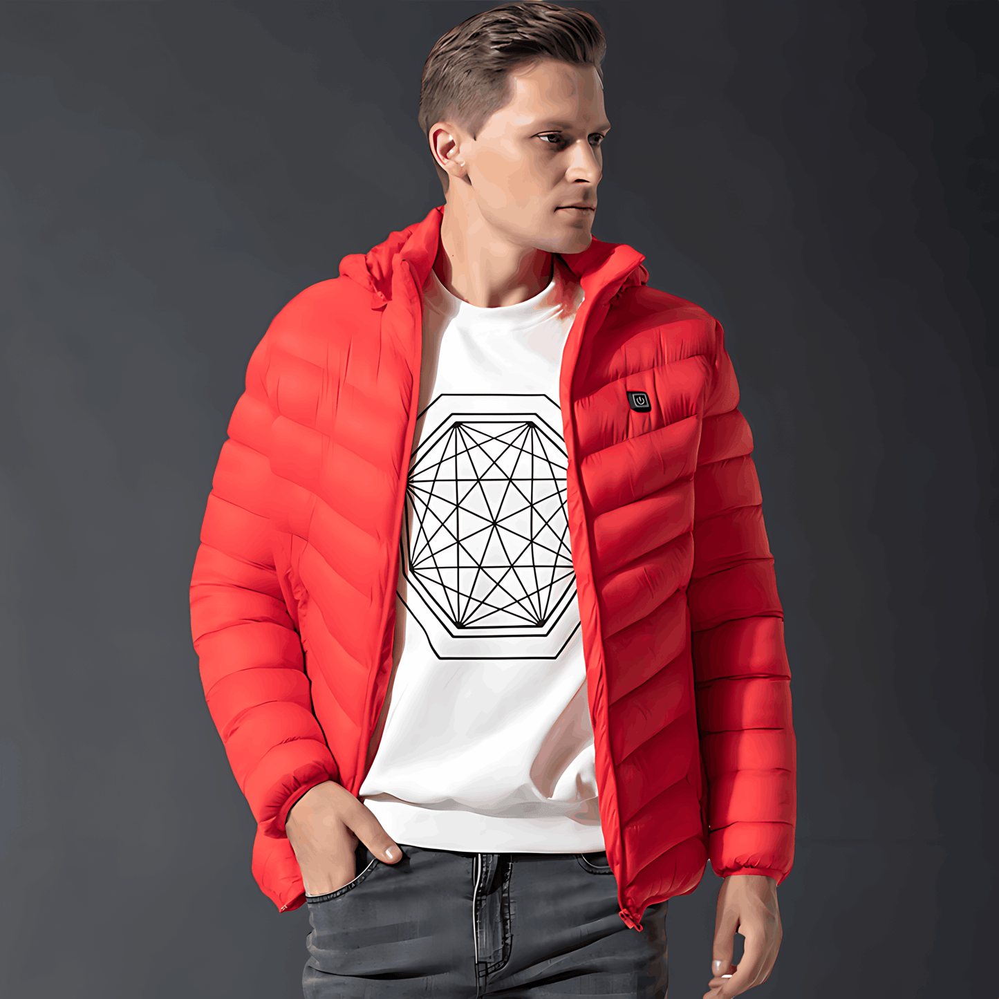 Beheizte Jacke - Kapuze - Puffer - Daunenjacke - Winterjacke für Männer-Rot-S-Chaps Herrenmode