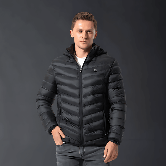 Beheizte Jacke - Kapuze - Puffer - Daunenjacke - Winterjacke für Männer-Schwarz-S-Chaps Herrenmode