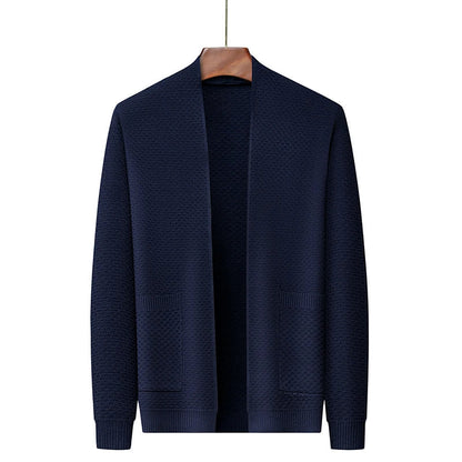 Blazer | Offene Vorderseite | Taschen | Strickjacke | Herrenbekleidung-Blau-S-Chaps Herrenmode