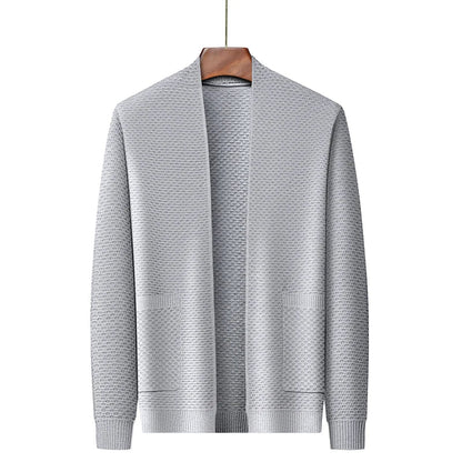 Blazer | Offene Vorderseite | Taschen | Strickjacke | Herrenbekleidung-Grau-S-Chaps Herrenmode