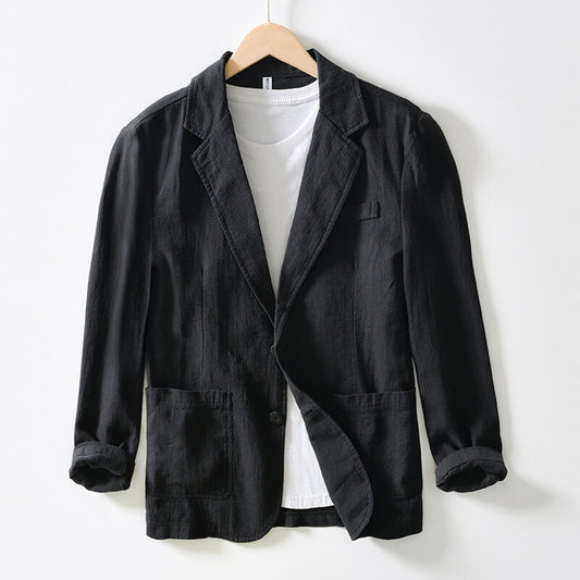 Blazerjacke | Einreiher – leicht – Leinenblazer | Herrenjacken-Schwarz-S-Chaps Herrenmode
