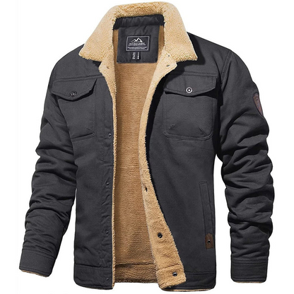 Bomberjacke - Button-Up - Warm - Sherpa gefütterte Jacke - Winterjacke für Männer-Dunkelgrau-S-Chaps Herrenmode