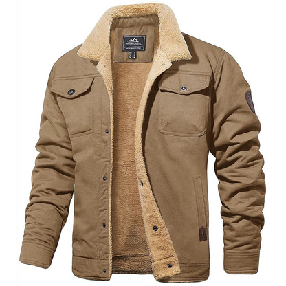 Bomberjacke - Button-Up - Warm - Sherpa gefütterte Jacke - Winterjacke für Männer-Khaki-S-Chaps Herrenmode