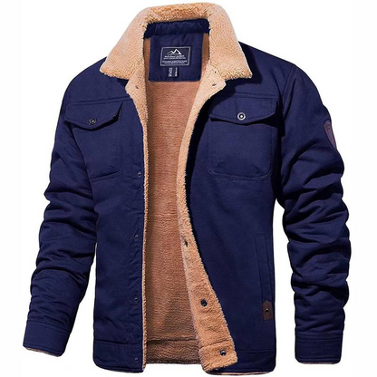 Bomberjacke - Button-Up - Warm - Sherpa gefütterte Jacke - Winterjacke für Männer-Marineblau-S-Chaps Herrenmode