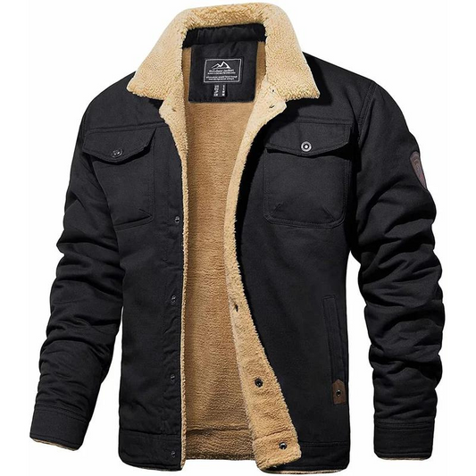 Bomberjacke - Button-Up - Warm - Sherpa gefütterte Jacke - Winterjacke für Männer-Schwarz-S-Chaps Herrenmode