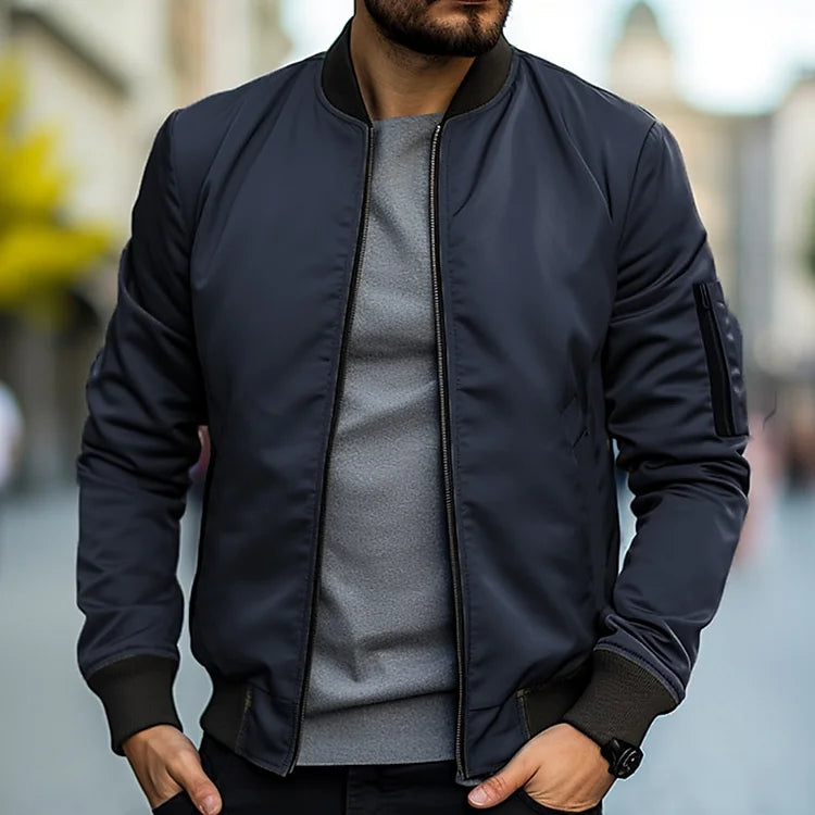 Bomberjacke – Herren-Streetwear-Jacken mit Reißverschluss für den Herbst-Dunkelblau-S-Chaps Herrenmode
