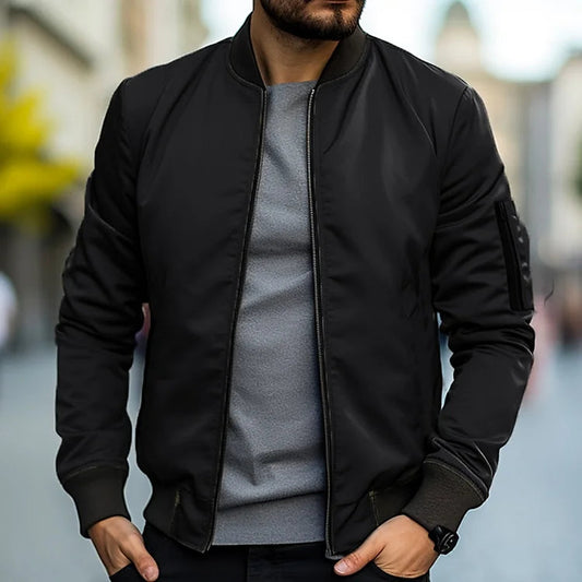 Bomberjacke – Herren-Streetwear-Jacken mit Reißverschluss für den Herbst-Schwarz-S-Chaps Herrenmode