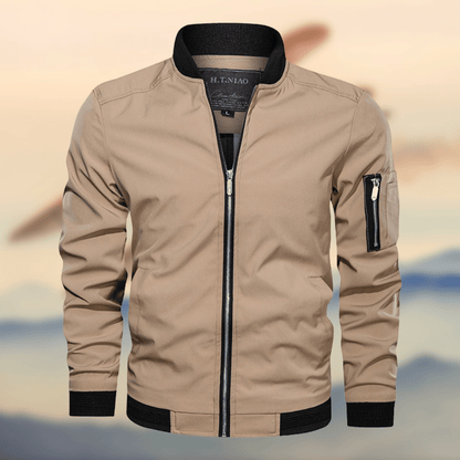 Bomberjacke – Leichte Harrington-Jacke mit Reißverschluss für Herren-Beige-S-Chaps Herrenmode