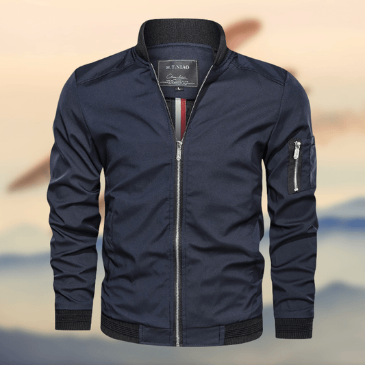 Bomberjacke – Leichte Harrington-Jacke mit Reißverschluss für Herren-Blau-S-Chaps Herrenmode