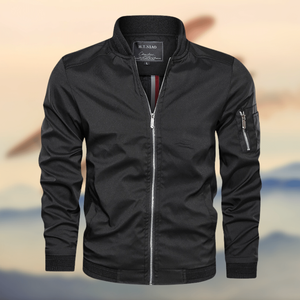 Bomberjacke – Leichte Harrington-Jacke mit Reißverschluss für Herren-Schwarz-S-Chaps Herrenmode