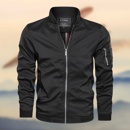 Bomberjacke – Leichte Harrington-Jacke mit Reißverschluss für Herren-Schwarz-S-Chaps Herrenmode