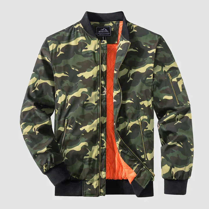 Bomberjacke | Reißverschluss | Leicht | Winddicht | Herrenjacke-Grüne Tarnung-S-Chaps Herrenmode