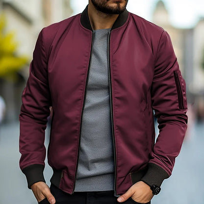 Bomberjacke – mit Reißverschluss – winddicht – leichte Jacke – Herrenjacke-Maroon-XS-Chaps Herrenmode