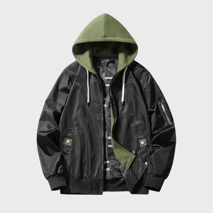 Bomberjacke – winddichte Herbstjacke für Herren mit Kapuze und Reißverschluss-Schwarz-XS-Chaps Herrenmode