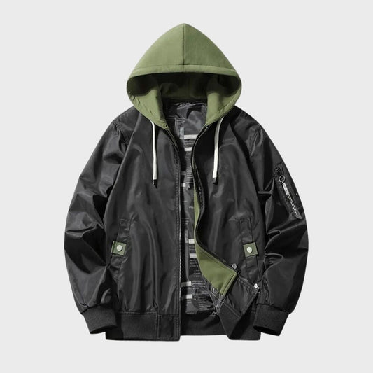 Bomberjacke – winddichte Herbstjacke für Herren mit Kapuze und Reißverschluss-Schwarz-XS-Chaps Herrenmode
