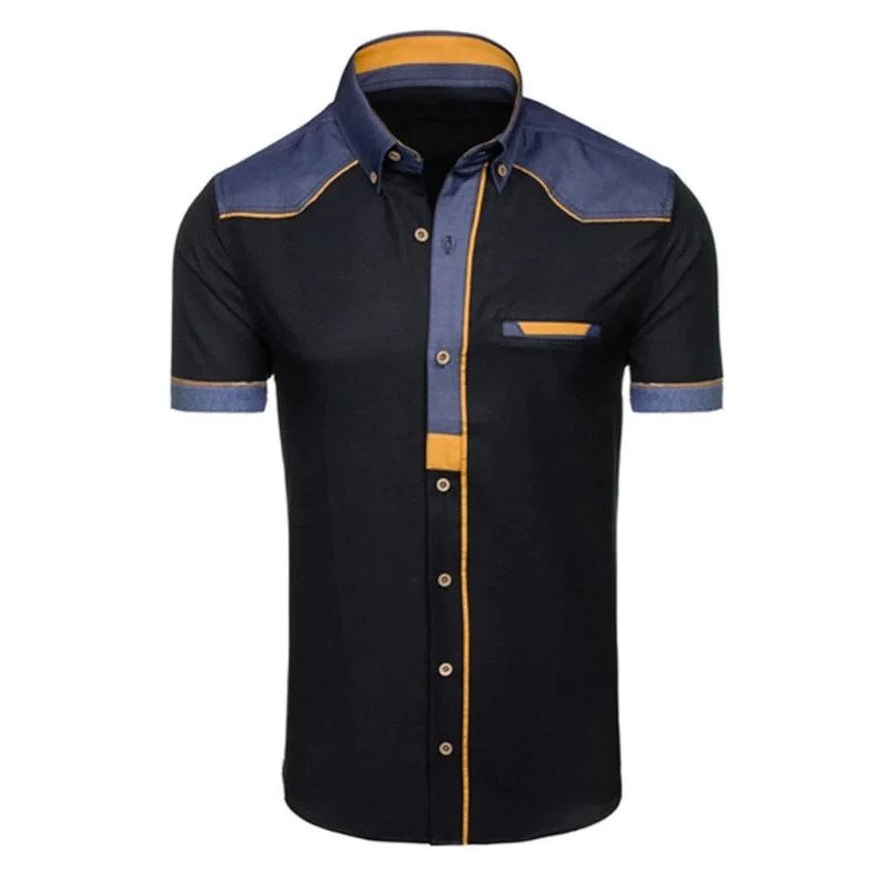 Brandon - Schickes Slim Fit Denim Polo mit Tasche-Schwarz-S-Chaps Herrenmode