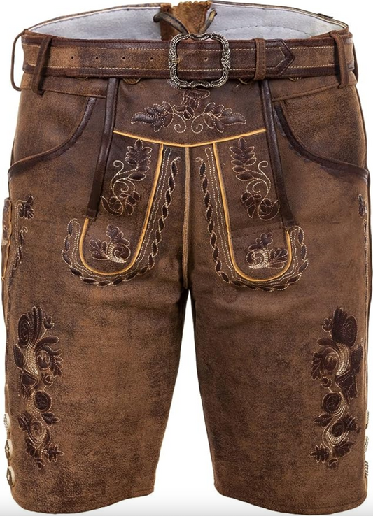 Braun Shorts - Herren Western Shorts mit Stickerei und Gürtel-Chaps Herrenmode