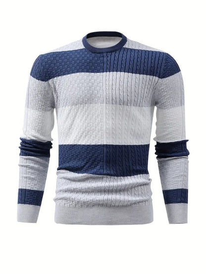 Brent Gestreifter Pulli | Stylischer Strickpullover für Männer-Hellgrau-M-Chaps Herrenmode
