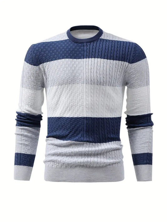 Brent Gestreifter Pulli | Stylischer Strickpullover für Männer-Hellgrau-M-Chaps Herrenmode