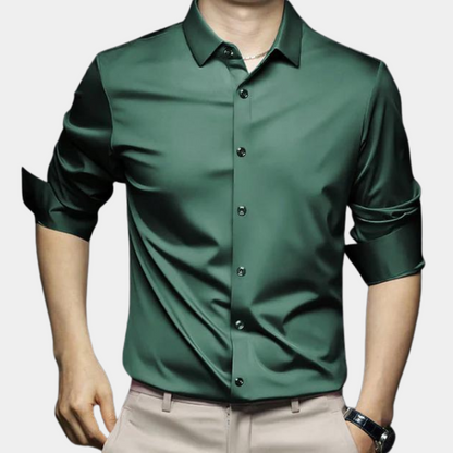 Bügelfreies Hemd - Button-Up - Langarm - Hemd - Herrenhemd-Dunkelgrün-S-Chaps Herrenmode