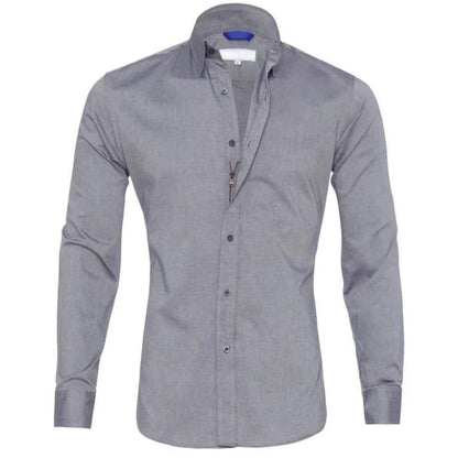 Bügelfreies Hemd - Button-Up - Langarm - Hemd - Herrenhemd-Grau-S-Chaps Herrenmode