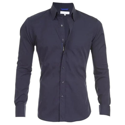 Bügelfreies Hemd - Button-Up - Langarm - Hemd - Herrenhemd-Marineblau-S-Chaps Herrenmode