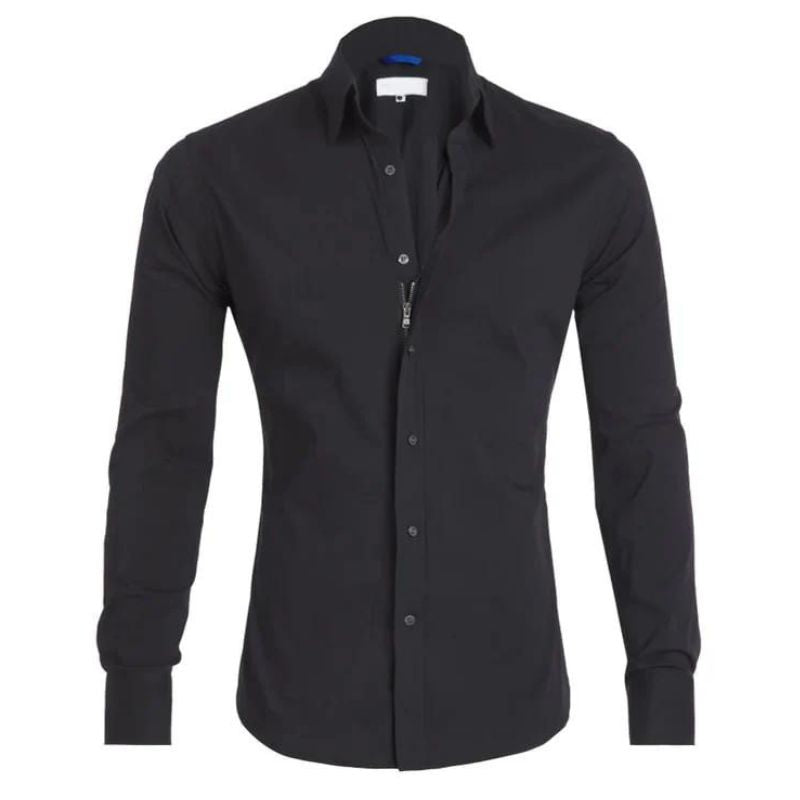 Bügelfreies Hemd - Button-Up - Langarm - Hemd - Herrenhemd-Schwarz-S-Chaps Herrenmode