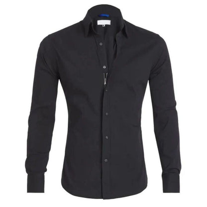 Bügelfreies Hemd - Button-Up - Langarm - Hemd - Herrenhemd-Schwarz-S-Chaps Herrenmode