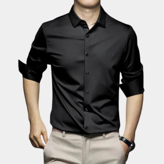 Bügelfreies Hemd - Button-Up - Langarm - Hemd - Herrenhemd-Scwarz-S-Chaps Herrenmode