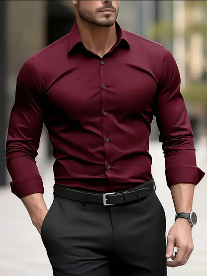 Bügelfreies Hemd | Knitterfrei | Slim Fit | Button-Up Hemd | Herrenhemden-Bordeaux-XS-Chaps Herrenmode