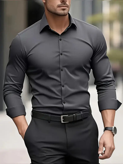 Bügelfreies Hemd | Knitterfrei | Slim Fit | Button-Up Hemd | Herrenhemden-Dunkelgrau-XS-Chaps Herrenmode