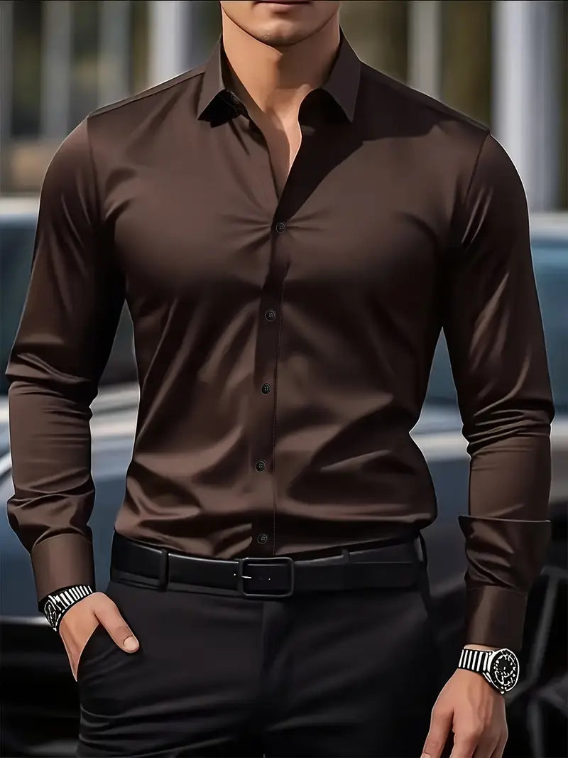 Bügelfreies Hemd | Knitterfrei | Slim Fit | Button-Up Hemd | Herrenhemden-Kaffee-XS-Chaps Herrenmode
