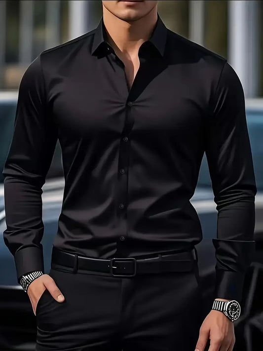 Bügelfreies Hemd | Knitterfrei | Slim Fit | Button-Up Hemd | Herrenhemden-Schwarz-XS-Chaps Herrenmode